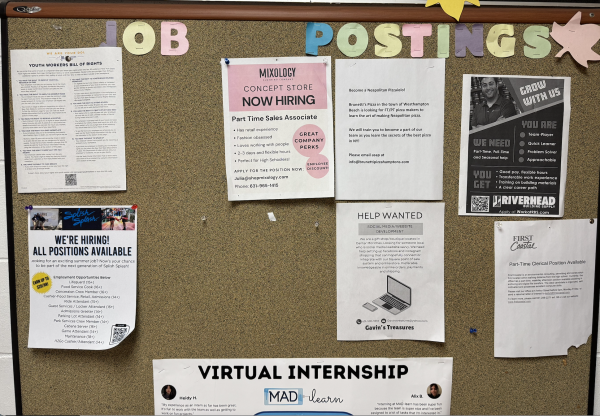 Job postings outside Mrs. Demchak's door - room 214.